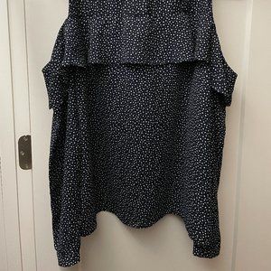 Banana Republic Navy Blue Speckled Cold Shoulder Blouse